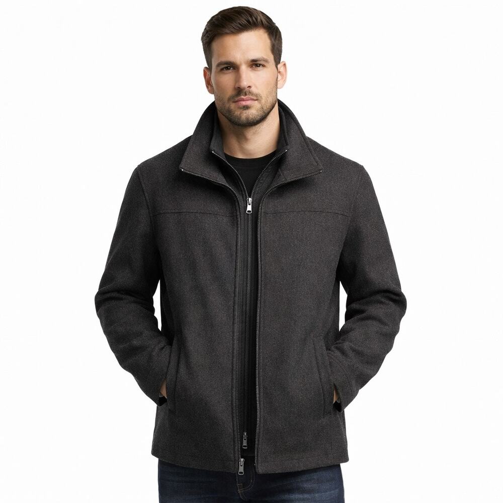 Calvin Klein Men’s Wool Blend Jacket XL Double Zip Quilted Lining Charcoal Gray